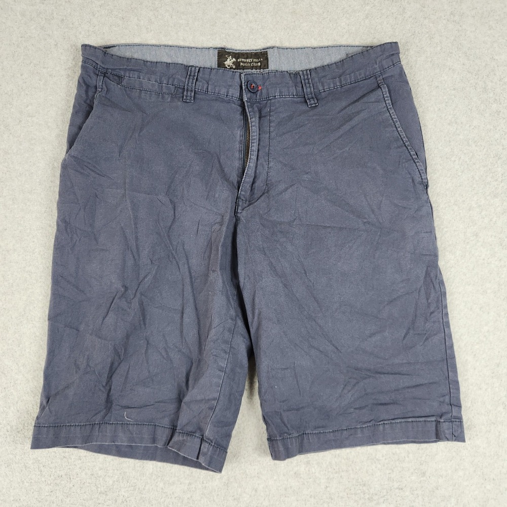 Beverly Hills Polo Club Chino Shorts Mens 34 Navy Blue Flat Front Stretch Casual